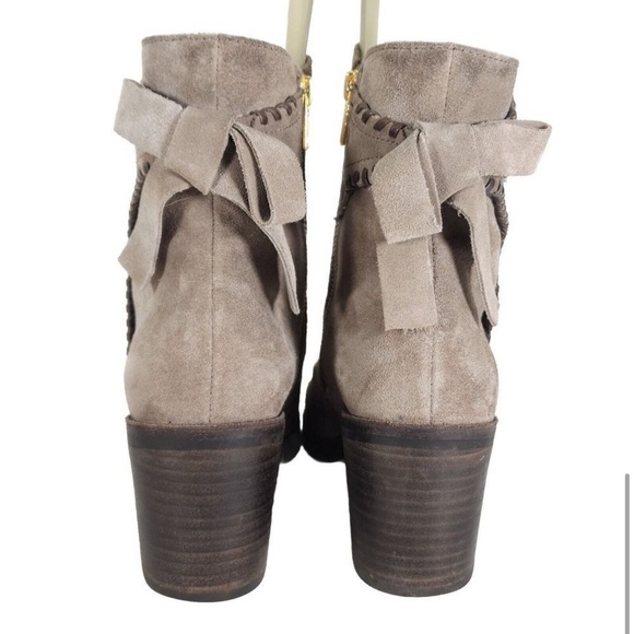 UGG Mousse Suede Leather Whipstitch Back Bow Ankle Boots - Picture 2 of 7